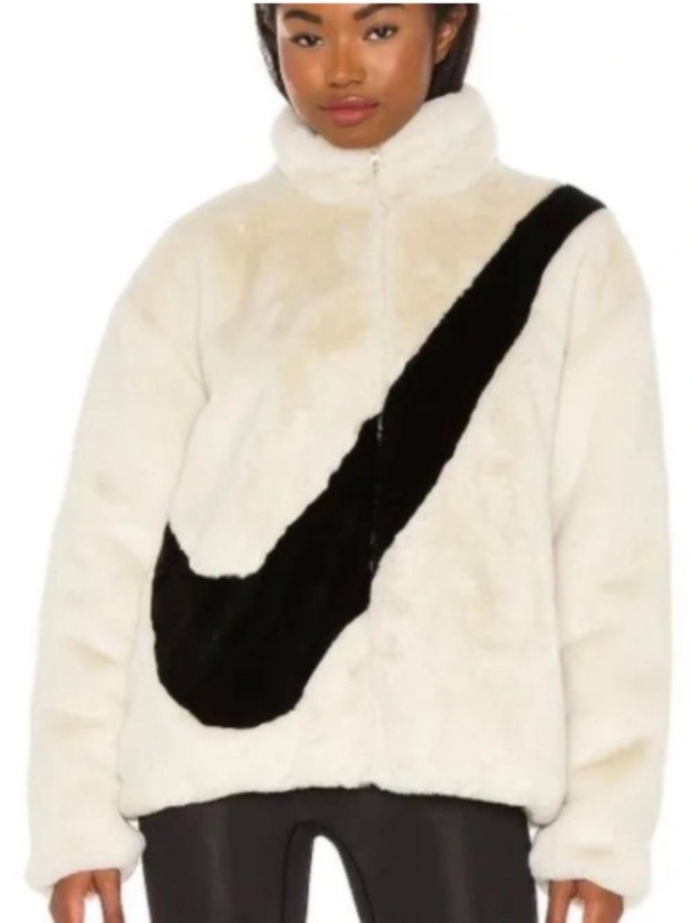 Nike Sportswear Faux Fur Sail/Black Swoosh Jacket